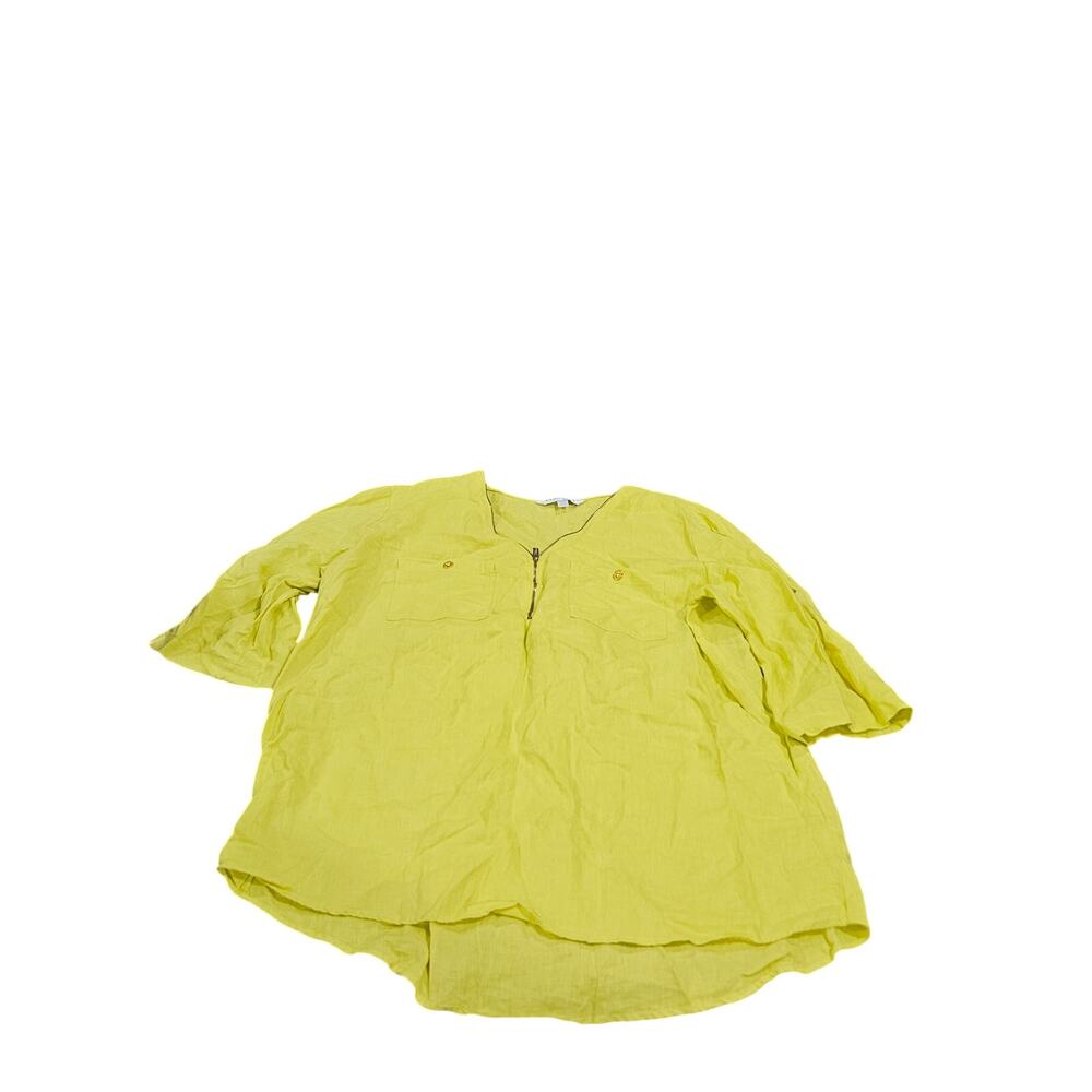 Company Ellen Tracy XL 100% Linen Lime Green Zip Popover Tunic Top